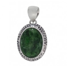 Oval Green Stone Pendant, Sterling Silver